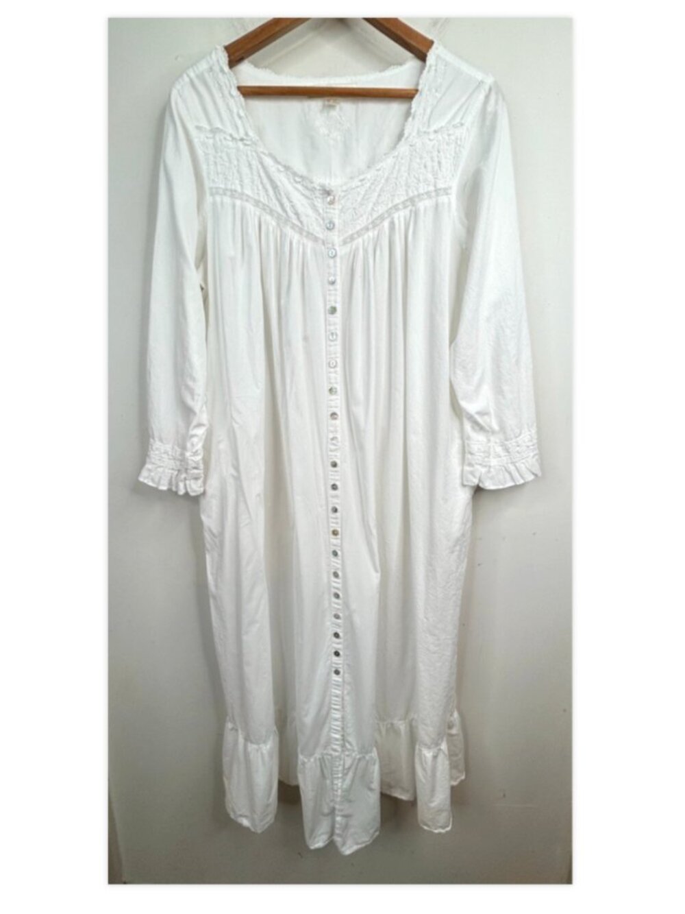 Eileen West White Cotton Long Sleeve Ballet Nightgown M Pockets Cottage Lounge